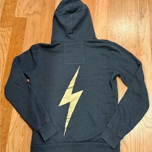 Aviator Nation Charcoal Hoodie with Gold Lightning Bolt size S